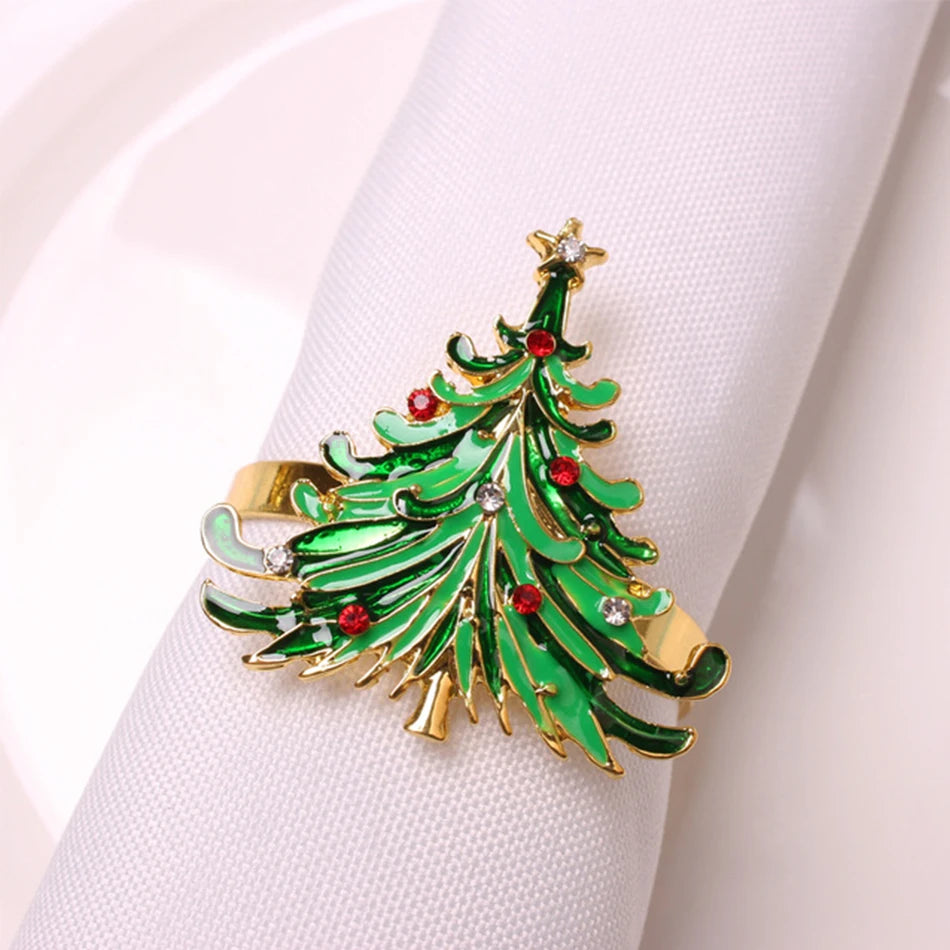 4PCS Christmas Tree Napkin Ring,Festiva Table Napkin Buckle,Diamond Deer Crafts Holder Christmas Wedding Party Supplies Decor