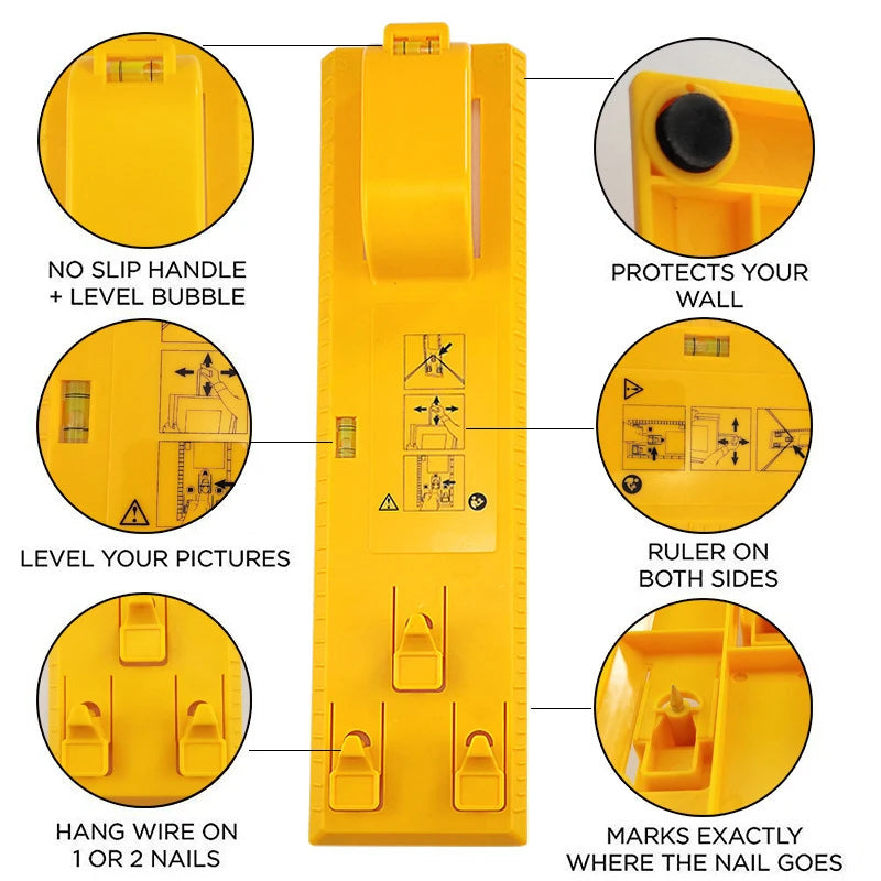 DIY Picture Frame Hanging Kit – Level Ruler, Hooks & Tools for Easy Wall Mounting