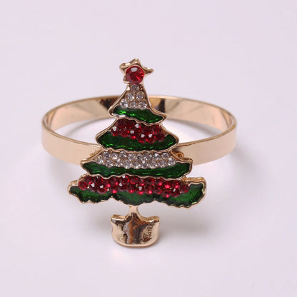 4PCS Christmas Tree Napkin Ring,Festiva Table Napkin Buckle,Diamond Deer Crafts Holder Christmas Wedding Party Supplies Decor