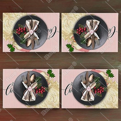 Pink Stripe Christmas Placemats