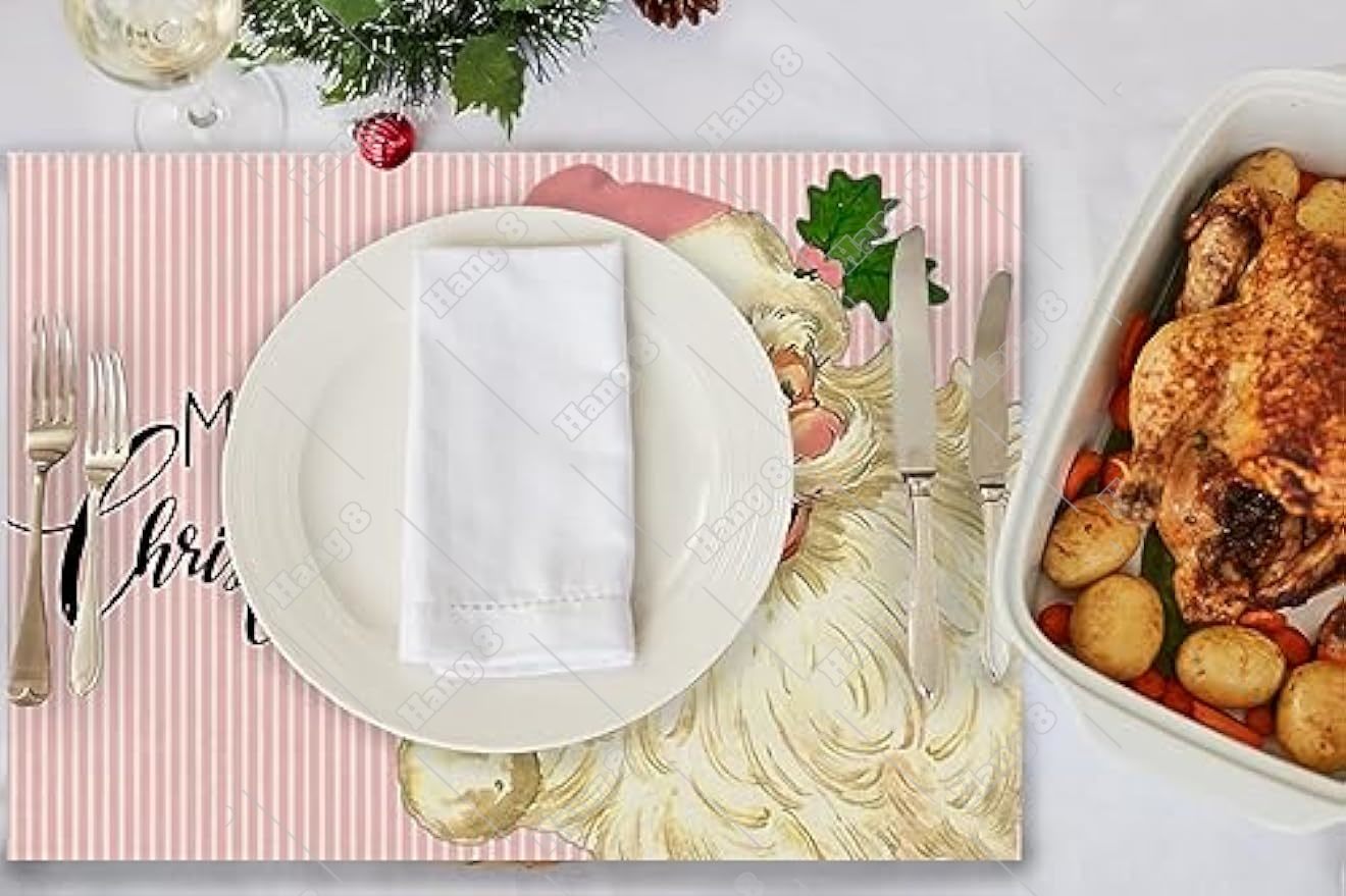 Pink Stripe Christmas Placemats