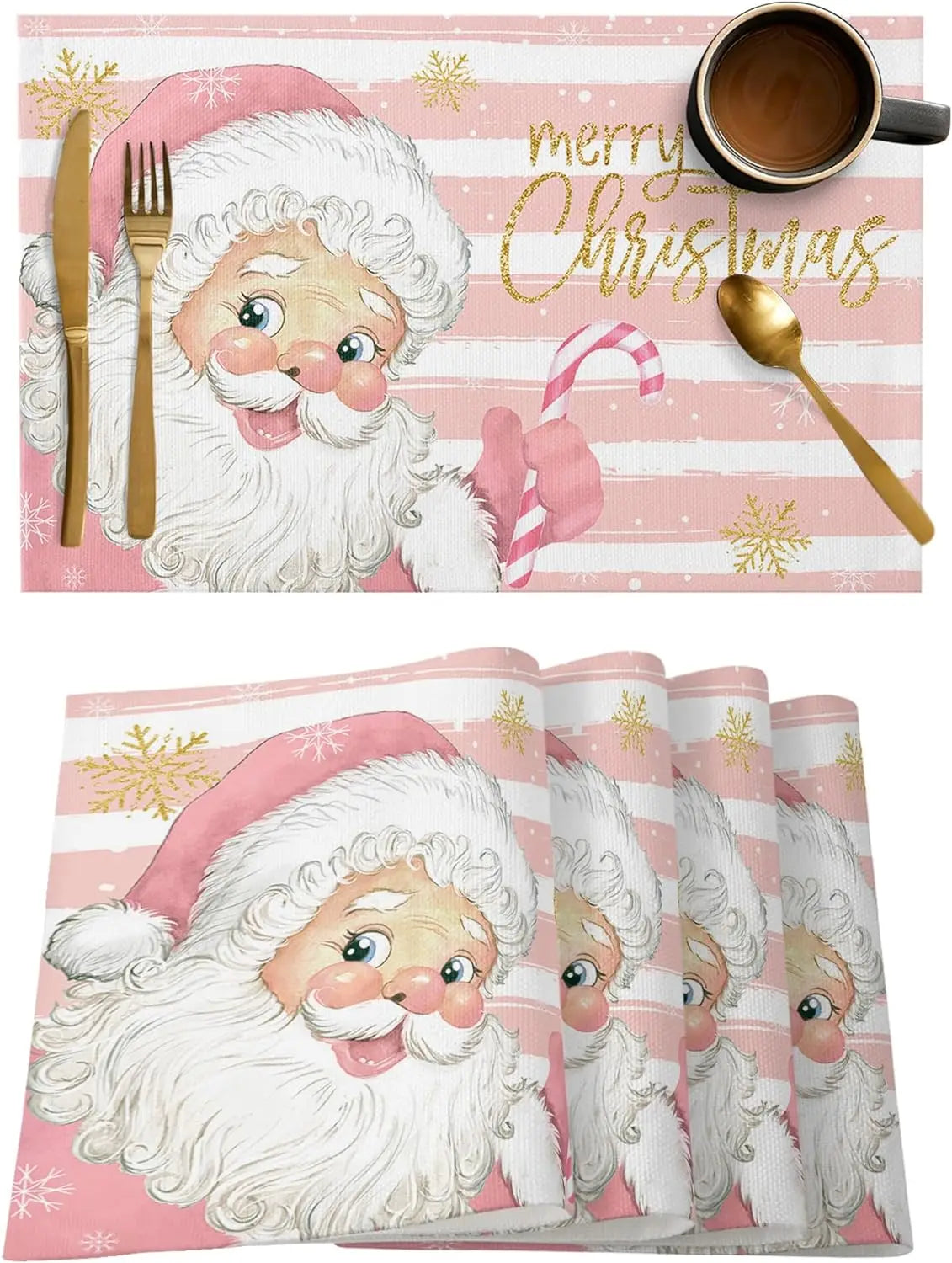 Pink Stripe Christmas Placemats