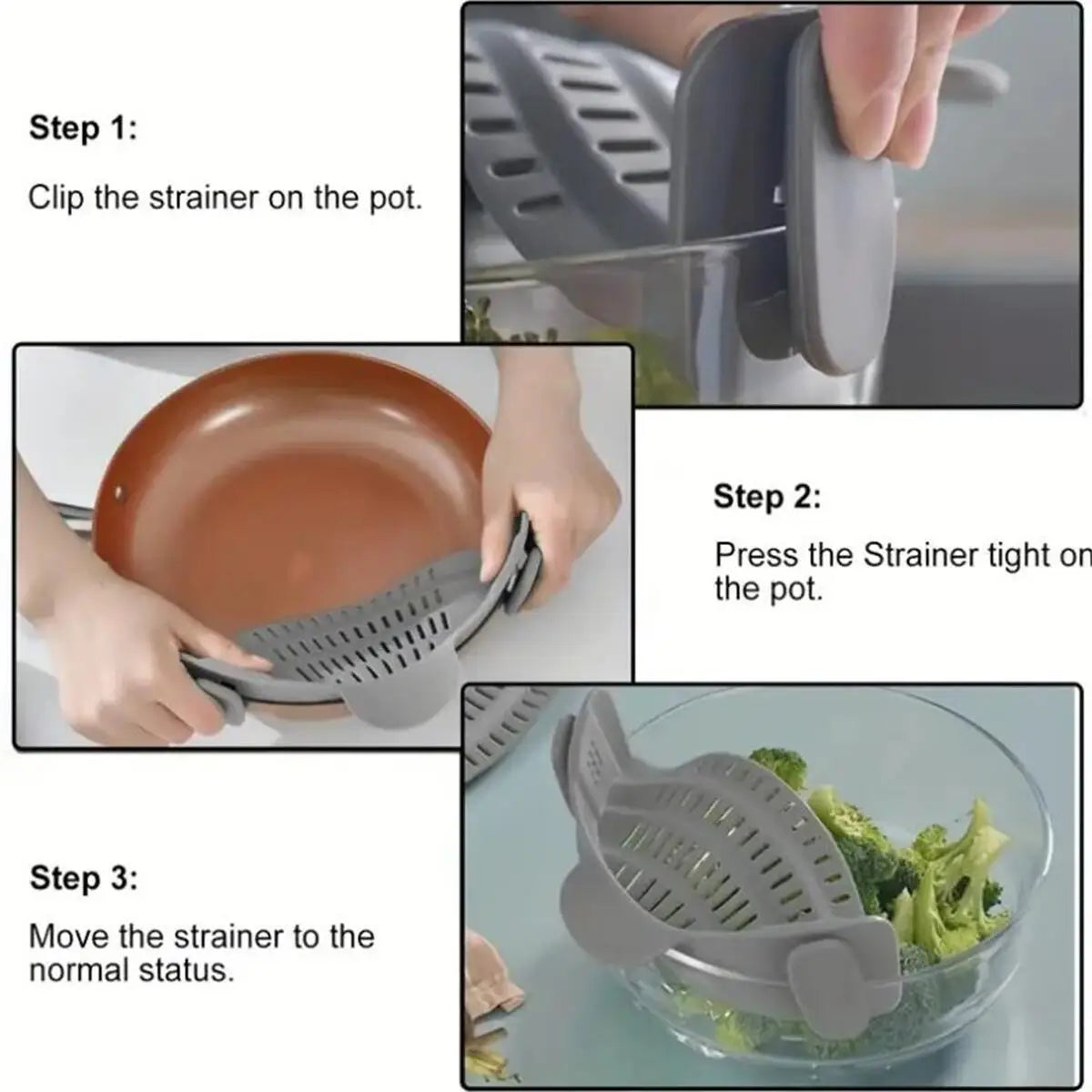 1pc Silicone Clip-On Strainer for Pots, Pans, and Bowls - Handheld Drainer for Pasta, Noodles, and More