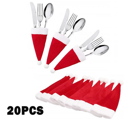 Merry Christmas 2023 Christmas Tableware Bag Holder Christmas Hat Fork Knife Cutlery Bag Christmas Decorations for Home