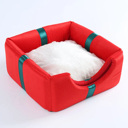 Christmas Cat Beds Closed Puppy House Winter Warm Pet Dog Sleeping Nest Large Space Bed for Small Dogs Cat Rabbit Holiday Gift