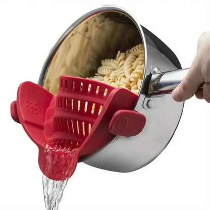 1pc Silicone Clip-On Strainer for Pots, Pans, and Bowls - Handheld Drainer for Pasta, Noodles, and More