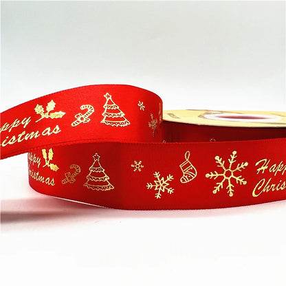 5 Yards 1 Inch Christmas Printed Ribbon - Polyester for DIY & Gift Wrapping