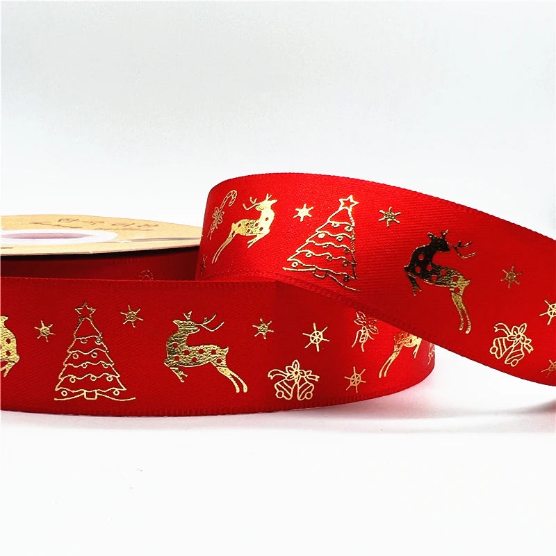 5 Yards 1 Inch Christmas Printed Ribbon - Polyester for DIY & Gift Wrapping