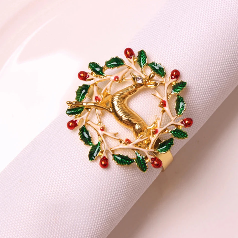 4PCS Christmas Tree Napkin Ring,Festiva Table Napkin Buckle,Diamond Deer Crafts Holder Christmas Wedding Party Supplies Decor