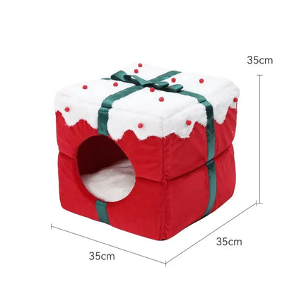 Christmas Cat Beds Closed Puppy House Winter Warm Pet Dog Sleeping Nest Large Space Bed for Small Dogs Cat Rabbit Holiday Gift