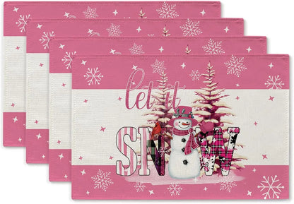 Pink Stripe Christmas Placemats