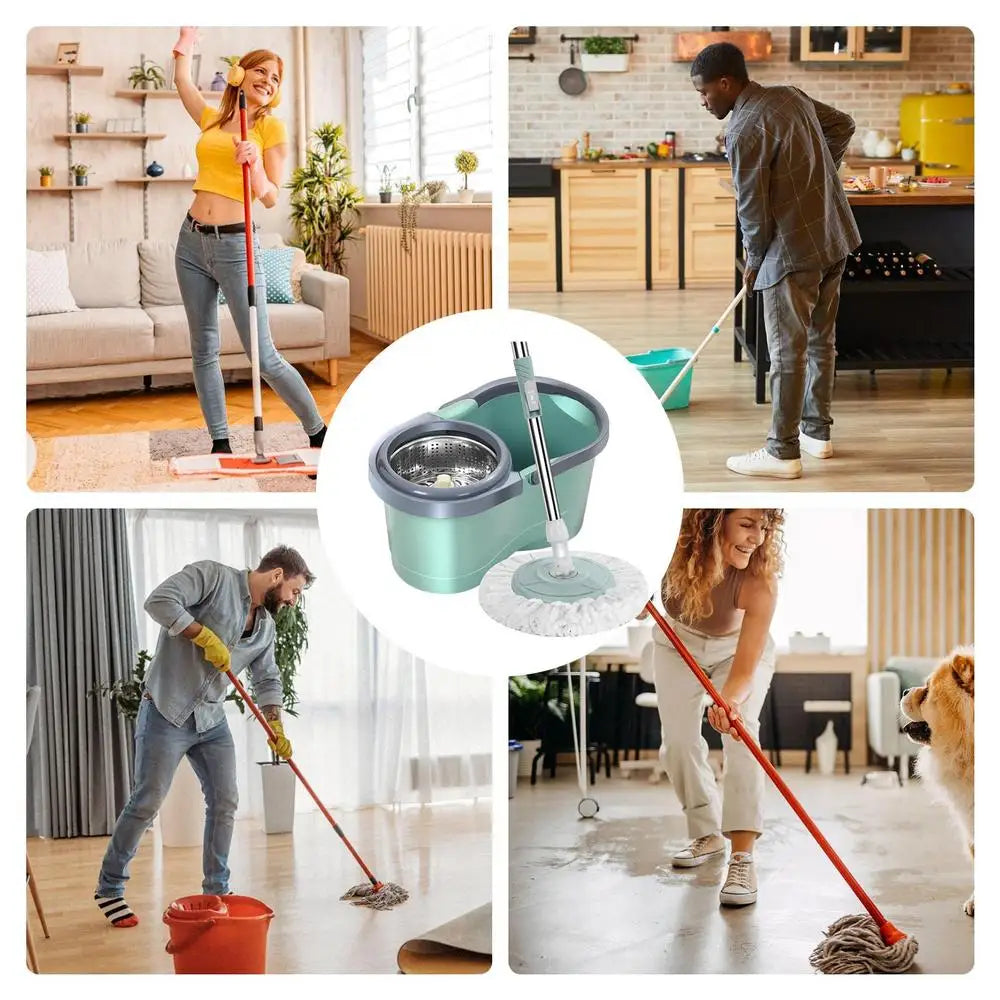 Spins Mop and Bucket Set Household Cleaning Automatic Spins Mop Labour-Saving Cleaning Mop with Wringer for Living Room Kitchen