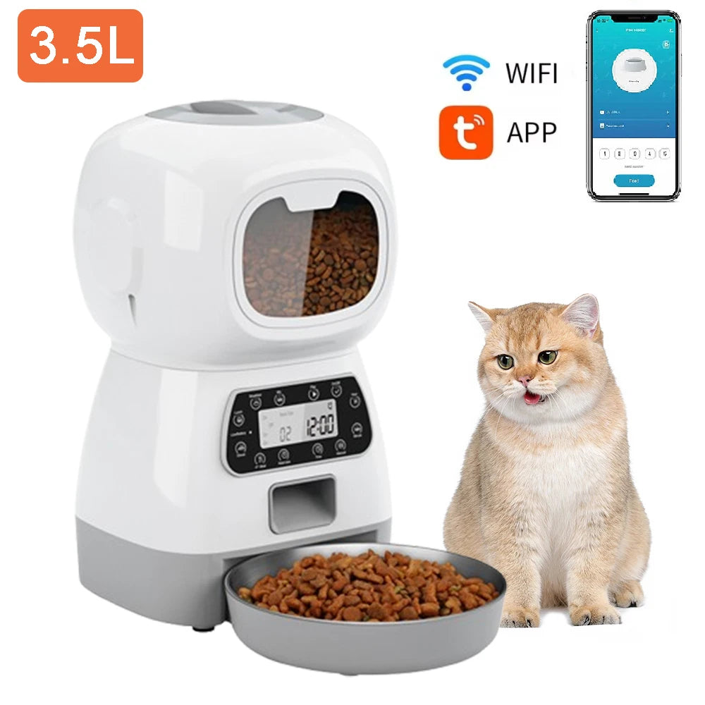 3.5L Automatic Pet Feeder For Cats WiFi Smart Swirl Slow Dog Feeder With Voice Recorder Large Capacity Timing Cat Food Dispenser