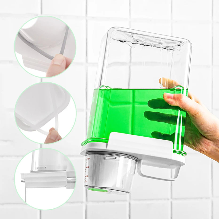 Dispensador de detergente para ropa rellenable: almacenamiento versátil para detergente, suavizante y blanqueador | Disponible en tamaños de 1100 ml, 1800 ml y 2300 ml | Incluye etiquetas para una fácil organización.