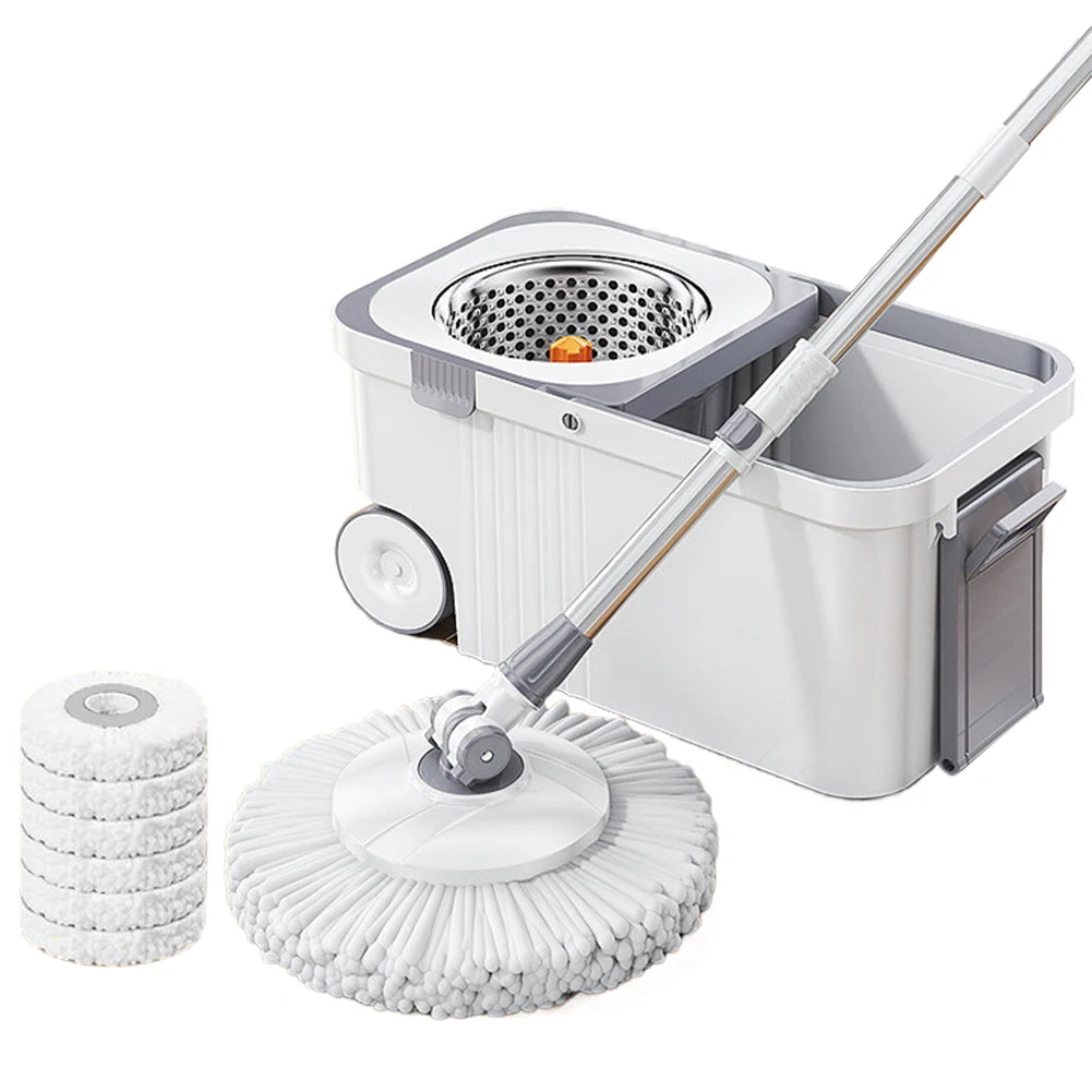 Spin Mop Bucket with 6 Replacement Head Refills Extended Handle Hand-Free Automatic Dehydration Mop for Household Floor Cleaning