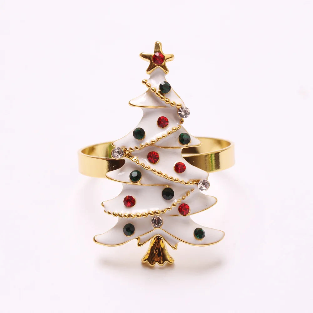 4PCS Christmas Tree Napkin Ring,Festiva Table Napkin Buckle,Diamond Deer Crafts Holder Christmas Wedding Party Supplies Decor