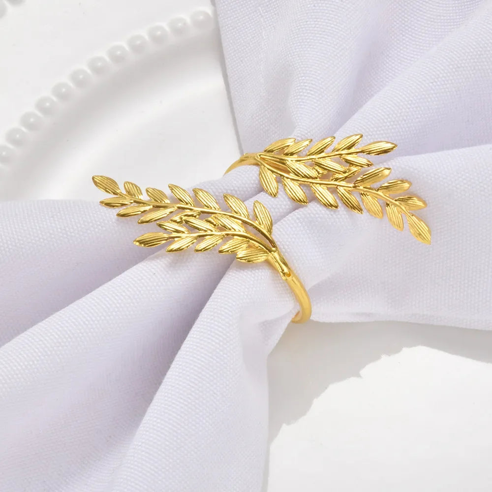 Gold Leaf Napkin Rings – 2/6pcs for Thanksgiving, Christmas, Weddings & Table Décor