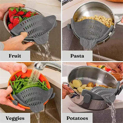 1pc Silicone Clip-On Strainer for Pots, Pans, and Bowls - Handheld Drainer for Pasta, Noodles, and More