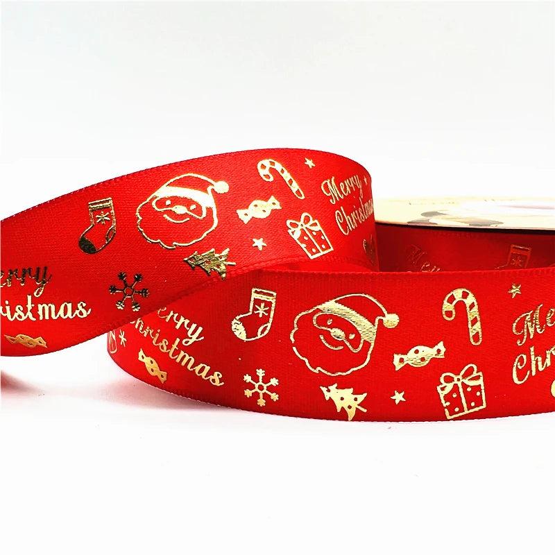 5 Yards 1 Inch Christmas Printed Ribbon - Polyester for DIY & Gift Wrapping