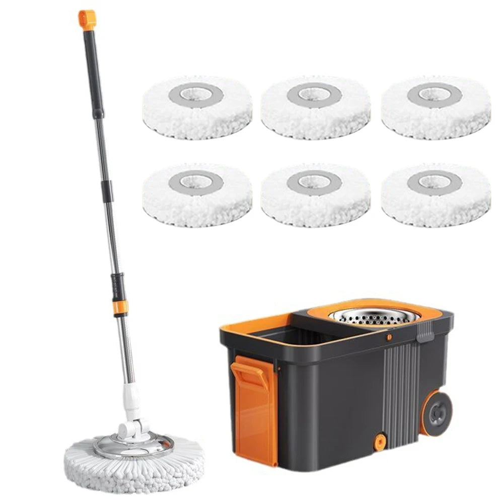 Spin Mop Bucket with 6 Replacement Head Refills Extended Handle Hand-Free Automatic Dehydration Mop for Household Floor Cleaning