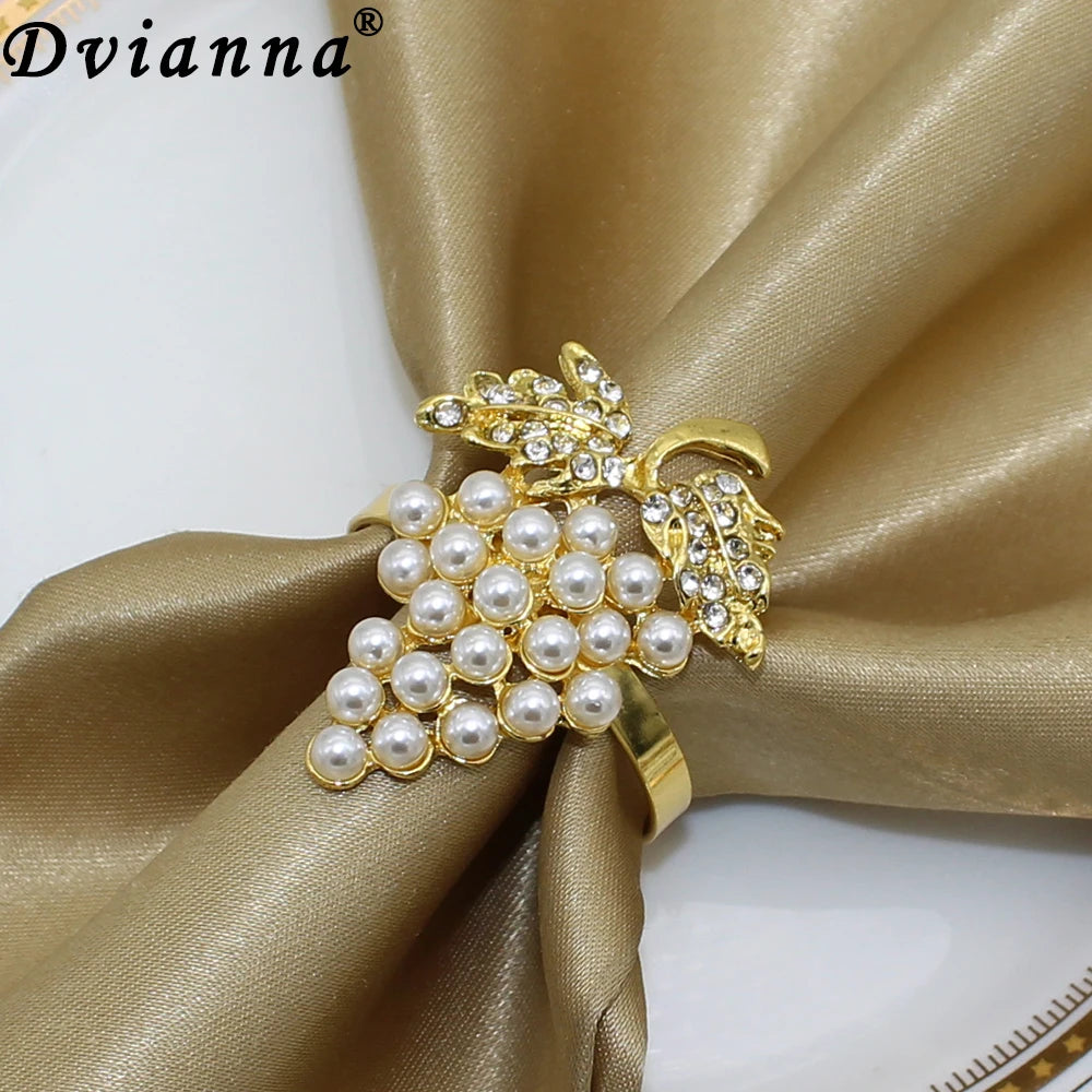 Dvianna 6-Piece Pearl Grape Napkin Rings for Christmas, Weddings, and Parties - HWP02