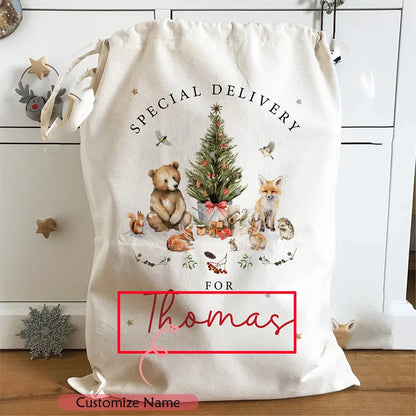 Personalized Woodland Animals Santa Sack - Christmas Stocking