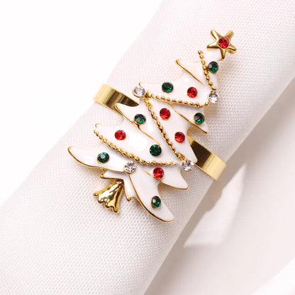 4PCS Christmas Tree Napkin Ring,Festiva Table Napkin Buckle,Diamond Deer Crafts Holder Christmas Wedding Party Supplies Decor