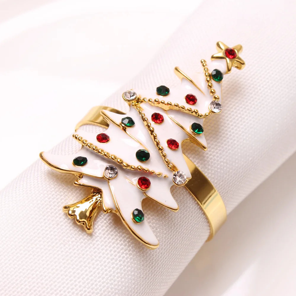 4PCS Christmas Tree Napkin Ring,Festiva Table Napkin Buckle,Diamond Deer Crafts Holder Christmas Wedding Party Supplies Decor