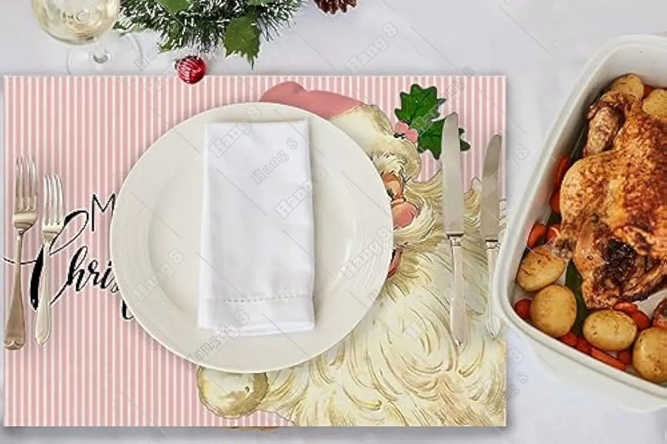 Pink Stripe Christmas Placemats