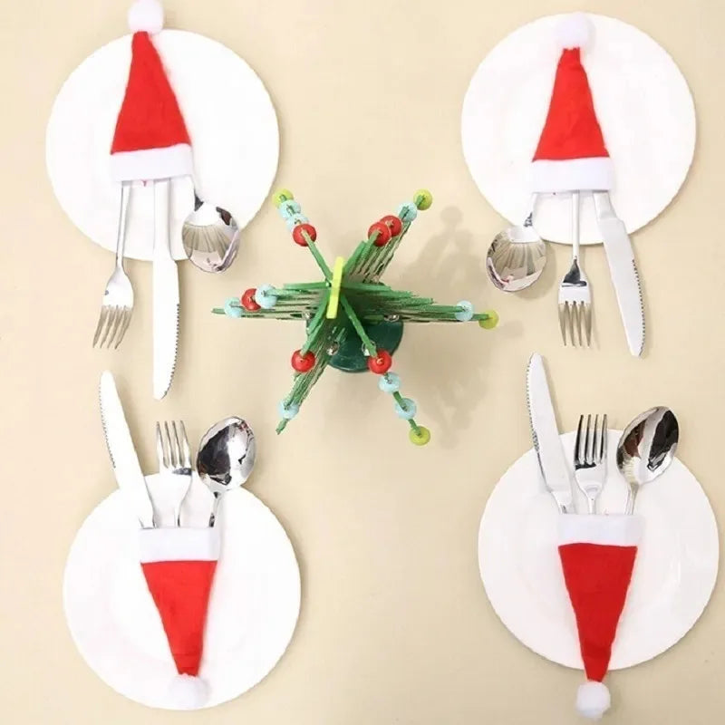 Merry Christmas 2023 Christmas Tableware Bag Holder Christmas Hat Fork Knife Cutlery Bag Christmas Decorations for Home