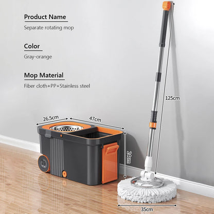 Spin Mop Bucket with 6 Replacement Head Refills Extended Handle Hand-Free Automatic Dehydration Mop for Household Floor Cleaning