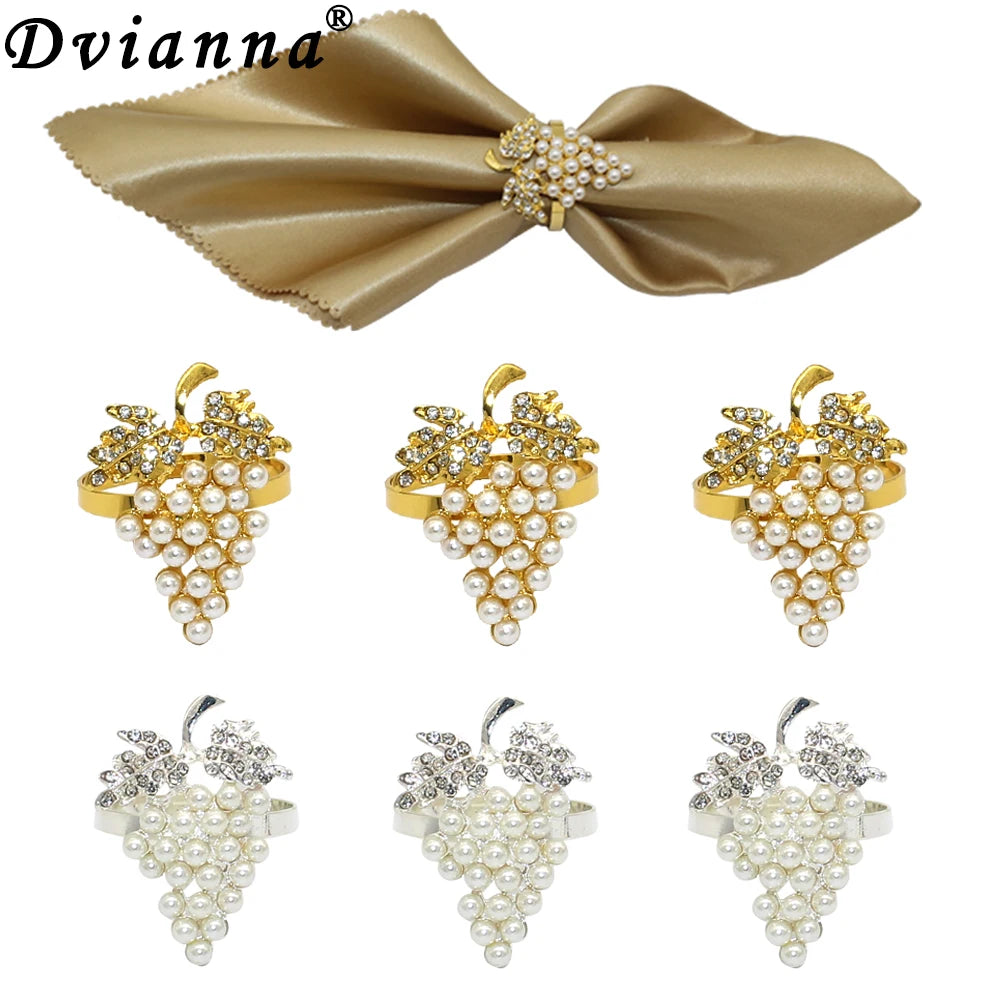 Dvianna 6-Piece Pearl Grape Napkin Rings for Christmas, Weddings, and Parties - HWP02