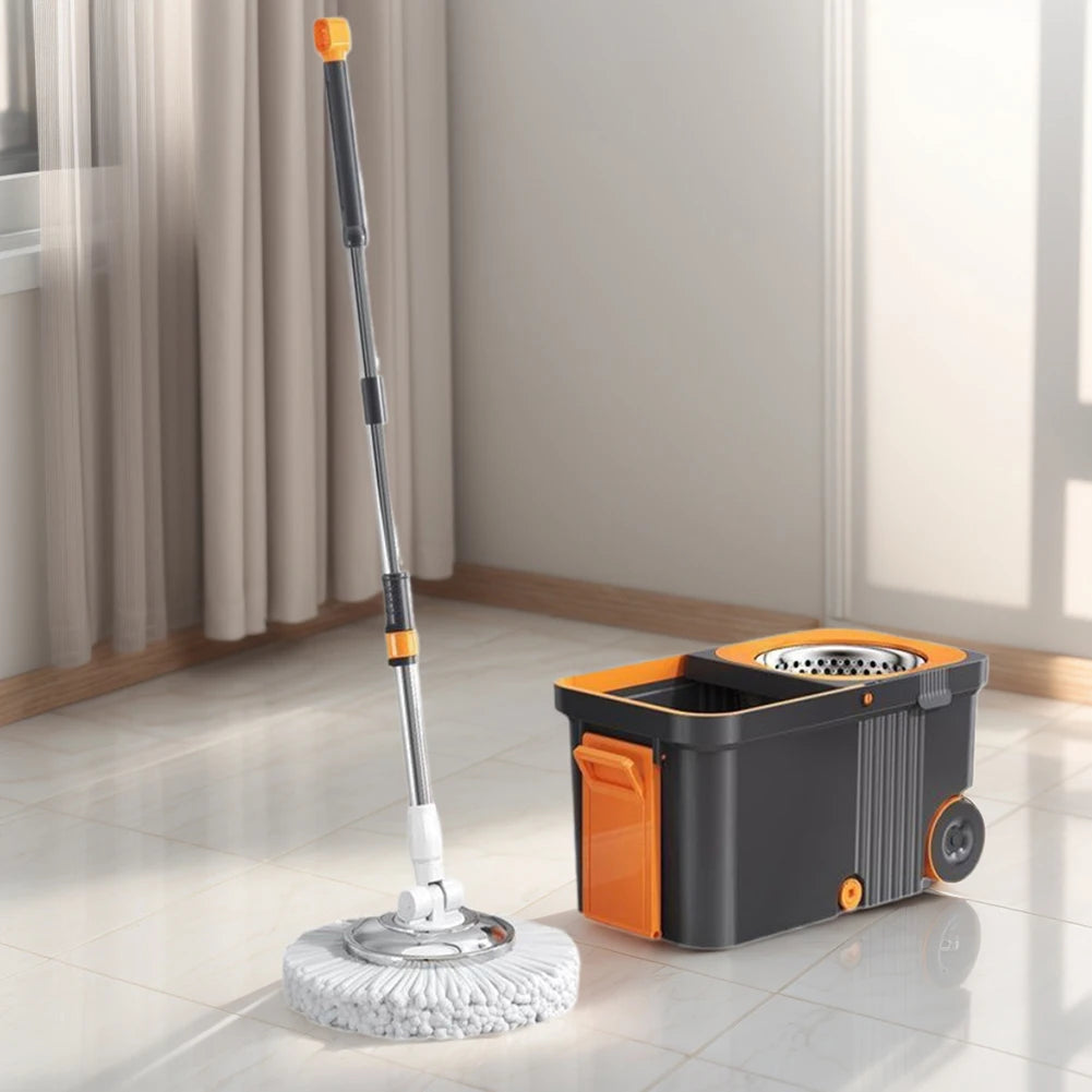 Spin Mop Bucket with 6 Replacement Head Refills Extended Handle Hand-Free Automatic Dehydration Mop for Household Floor Cleaning