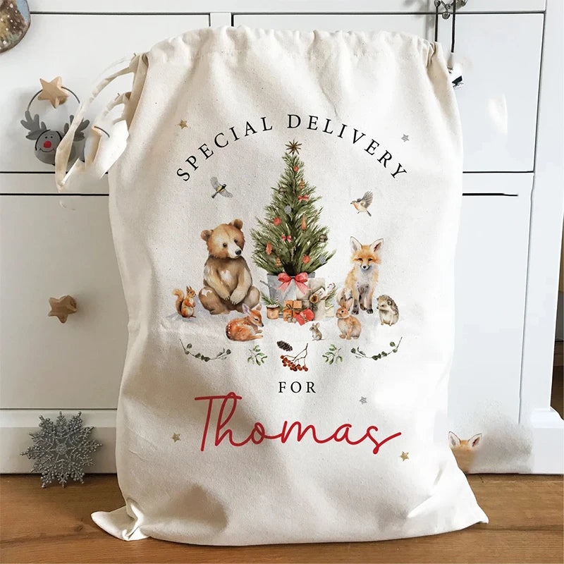 Personalized Woodland Animals Santa Sack - Christmas Stocking