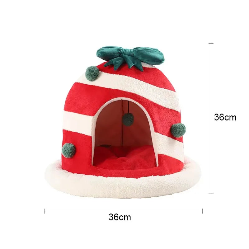 Christmas Cat Beds Closed Puppy House Winter Warm Pet Dog Sleeping Nest Large Space Bed for Small Dogs Cat Rabbit Holiday Gift