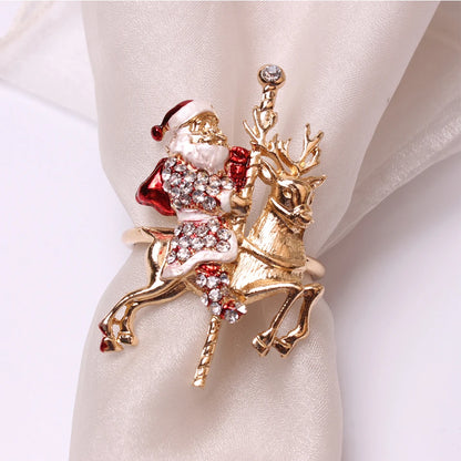 4PCS Christmas Tree Napkin Ring,Festiva Table Napkin Buckle,Diamond Deer Crafts Holder Christmas Wedding Party Supplies Decor