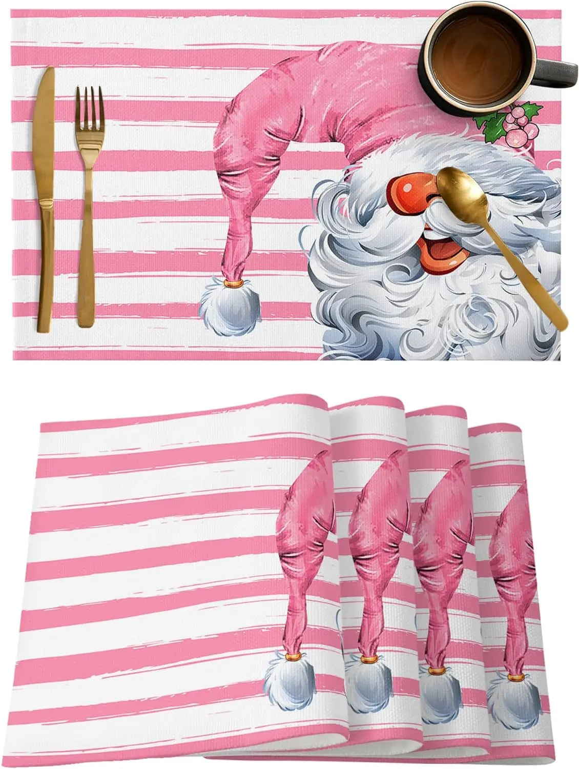 Pink Stripe Christmas Placemats