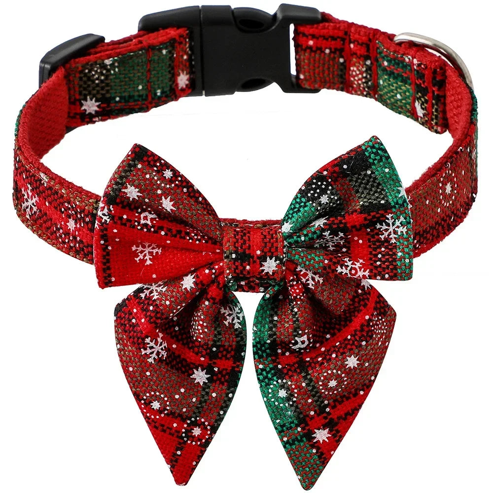 Cotton Christmas Snowflake Bow Dog Collars Puppy Pet Cat Accessories Dog Collar for Small Large Dogs