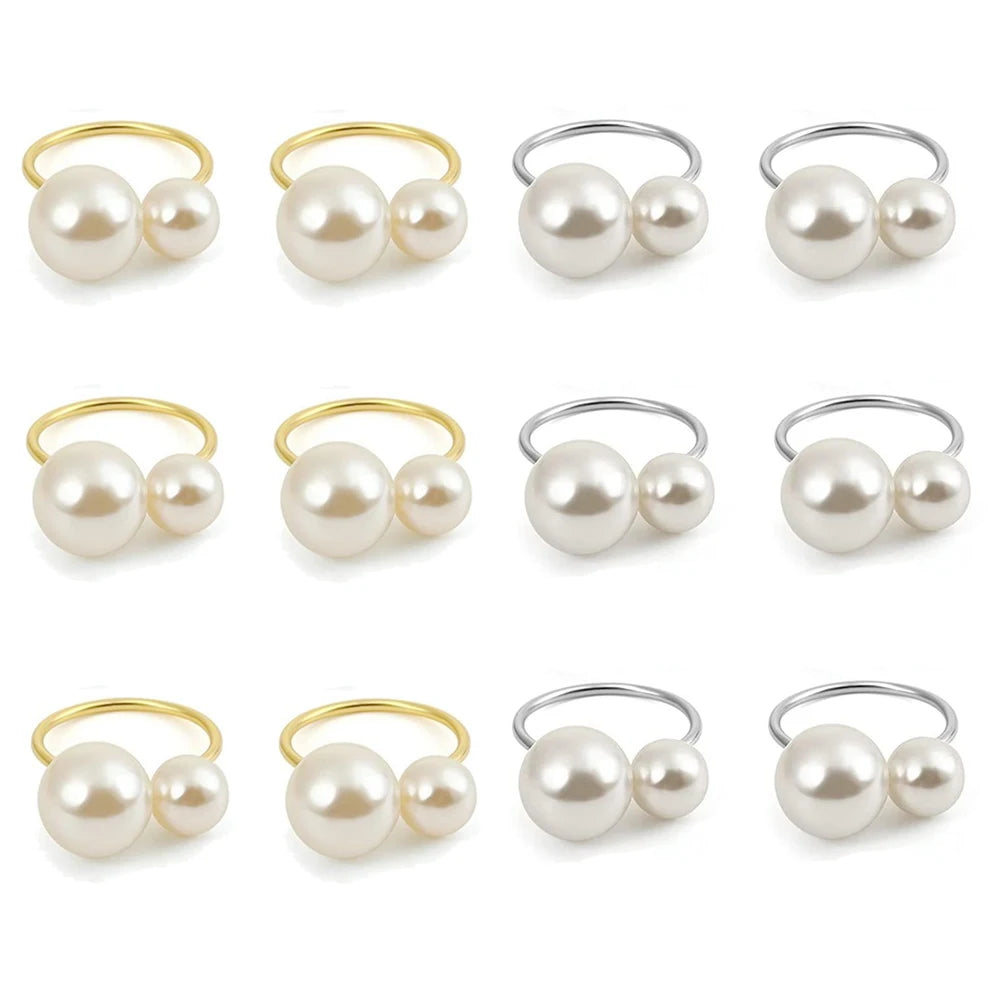 Dvinana Pearl Napkin Rings - Gold, 6/12/24Pcs for Weddings & Dining Decor