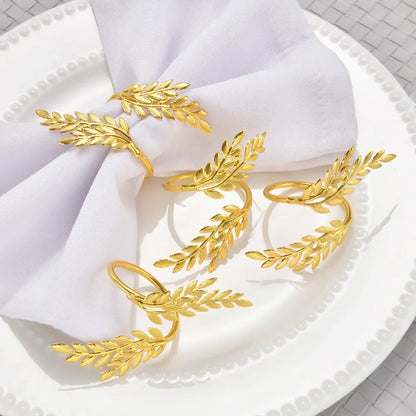 Gold Leaf Napkin Rings – 2/6pcs for Thanksgiving, Christmas, Weddings & Table Décor