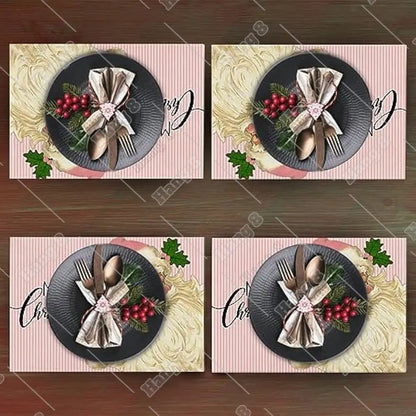 Pink Stripe Christmas Placemats