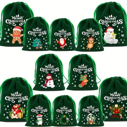 12Pcs Velvet Christmas Gift Bags with Drawstring