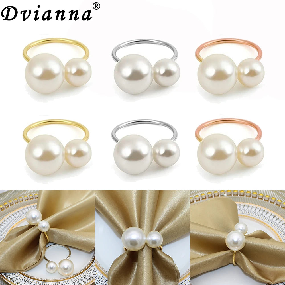 Dvinana Pearl Napkin Rings - Gold, 6/12/24Pcs for Weddings & Dining Decor