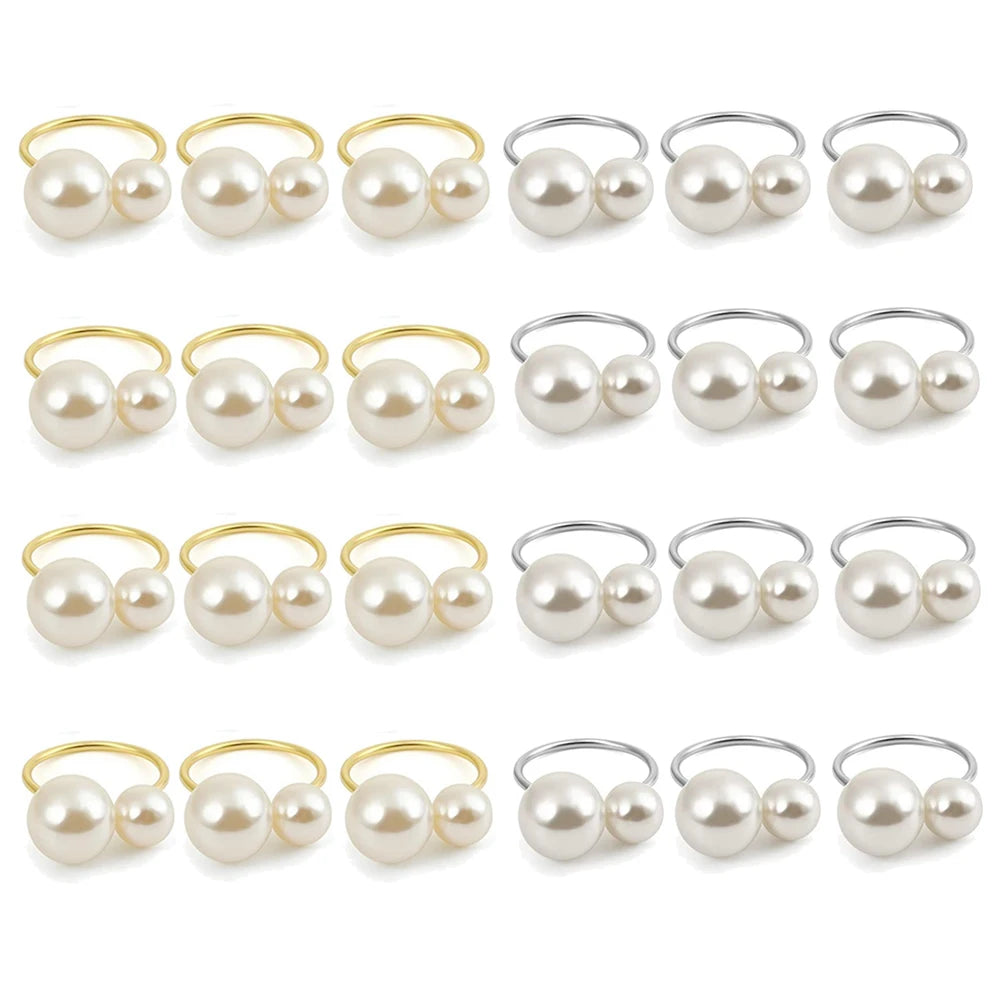 Dvinana Pearl Napkin Rings - Gold, 6/12/24Pcs for Weddings & Dining Decor