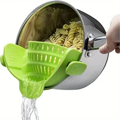 1pc Silicone Clip-On Strainer for Pots, Pans, and Bowls - Handheld Drainer for Pasta, Noodles, and More