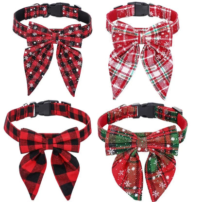 Cotton Christmas Snowflake Bow Dog Collars Puppy Pet Cat Accessories Dog Collar for Small Large Dogs