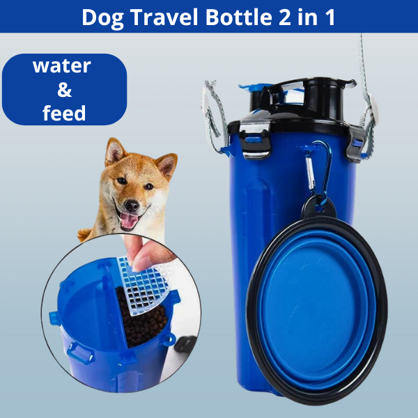 PawMate 2-in-1 Travel Pet Water & Food Bottle | Portable Dog & Cat Travel Gear